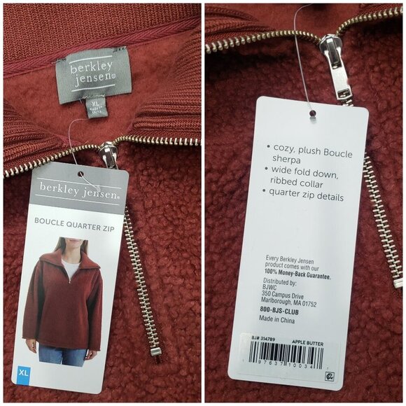 Berkley Jensen Sherpa Quarter Zip Wide Ribbed Collar Rust Cozy Womens XL NWT - Picture 8 of 12